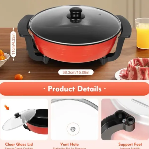 Elektriske Stegepander & Wokker>Elektrisk Shabu Hot Pot - Gryde med opvarmningsbase - 1360 W - 6 L kapacitet - Dobbeltkammer 2 rum - 220 V - Til familie og restaurant