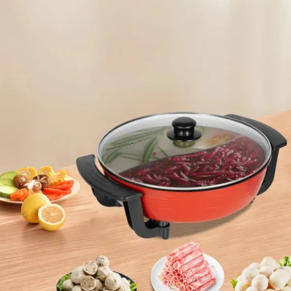 Elektriske Stegepander & Wokker>Elektrisk Shabu Hot Pot - Gryde med opvarmningsbase - 1360 W - 6 L kapacitet - Dobbeltkammer 2 rum - 220 V - Til familie og restaurant