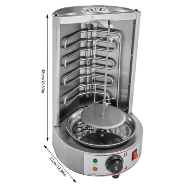 Grill-Ovne & Ovn Med Roterende Stegespyd>Elektrisk Shawarma/Döner Grill - Vertikal Rotisseri - Automatisk Rotation - Drypbakke - 2,5 kW - 220 V EU-stik - 29,5×38×48 cm