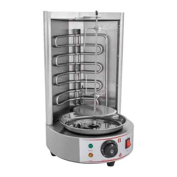 Grill-Ovne & Ovn Med Roterende Stegespyd>Elektrisk Shawarma/Döner Grill - Vertikal Rotisseri - Automatisk Rotation - Drypbakke - 2,5 kW - 220 V EU-stik - 29,5×38×48 cm