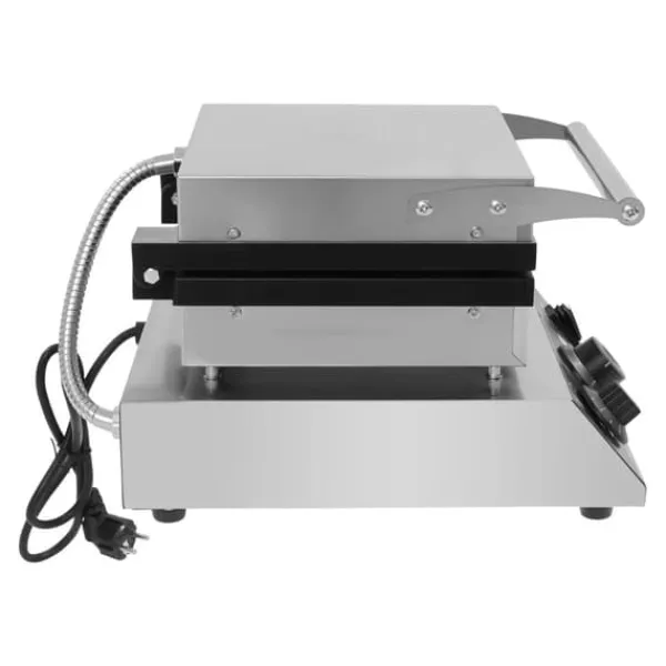 Vaffeljern>Elektrisk vaffeljern - Professionel - Dobbelt, rektangulær - 2000 W - Temperatur 50–300 °C - Timer 0–5 min - Støbt aluminium & rustfrit stål