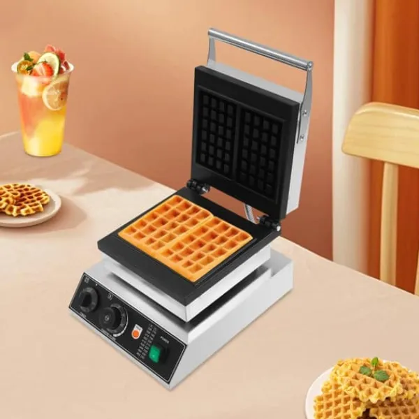 Vaffeljern>Elektrisk vaffeljern - Professionel - Dobbelt, rektangulær - 2000 W - Temperatur 50–300 °C - Timer 0–5 min - Støbt aluminium & rustfrit stål