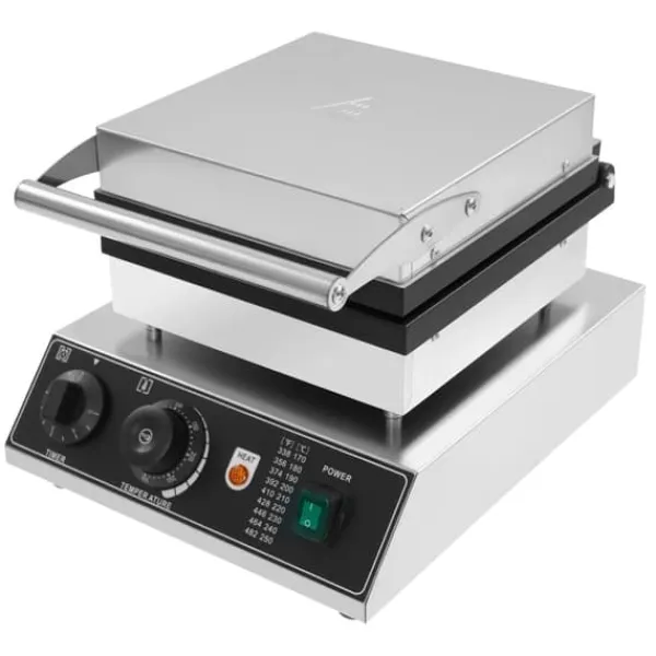 Vaffeljern>Elektrisk vaffeljern - Professionel - Dobbelt, rektangulær - 2000 W - Temperatur 50–300 °C - Timer 0–5 min - Støbt aluminium & rustfrit stål