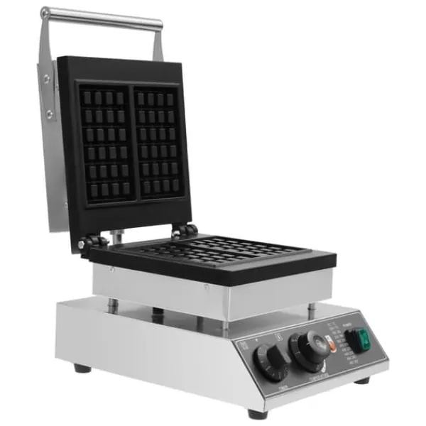Vaffeljern>Elektrisk vaffeljern - Professionel - Dobbelt, rektangulær - 2000 W - Temperatur 50–300 °C - Timer 0–5 min - Støbt aluminium & rustfrit stål