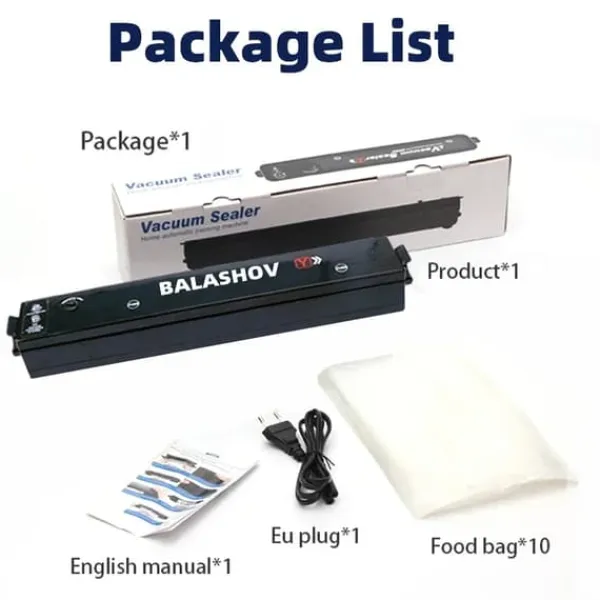 Elektrisk vakuumpakker - Bordmodel - 30 cm svejselængde - Undertryk -60 kPa - 80-100 W - EU-stik 220 V - Inkl. 10 poser - Sort Discount