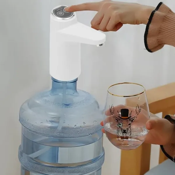 Vandkølere>Elektrisk vanddispenser - Vandpumpe til vanddunk - Bærbar, til hjem, kontor og camping - Hvid