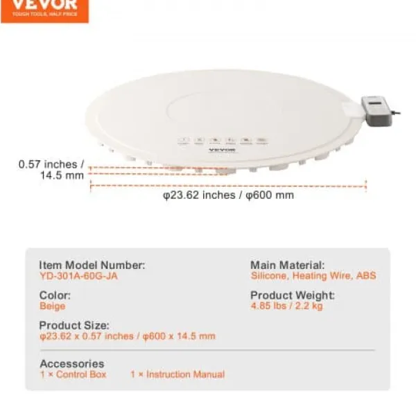 Elektrisk varmebakke, 60x1,5 cm, beige, silikone Online