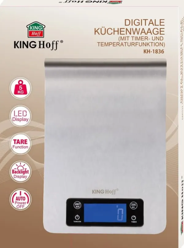 Køkkenvægte>Elektronisk køkkenvægt 1g 5kg på skinne KINGHOFF KH-1836