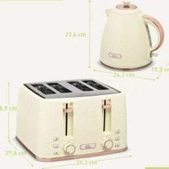 Elkedel & brødrister sæt, 1,7 L, 4 skiver, 7 indstillinger, optøning/opvarmning, auto-sluk, beige Clearance