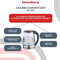 Elkedel med temperaturkontrol, glas, 1,8L, KLAUSBERG KB-7887 Discount