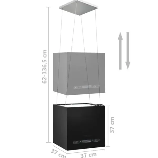 Emhætter>Emhætter - Living hængende ø-emhætte med touchsensor LCD 37 cm pulverlakeret stål