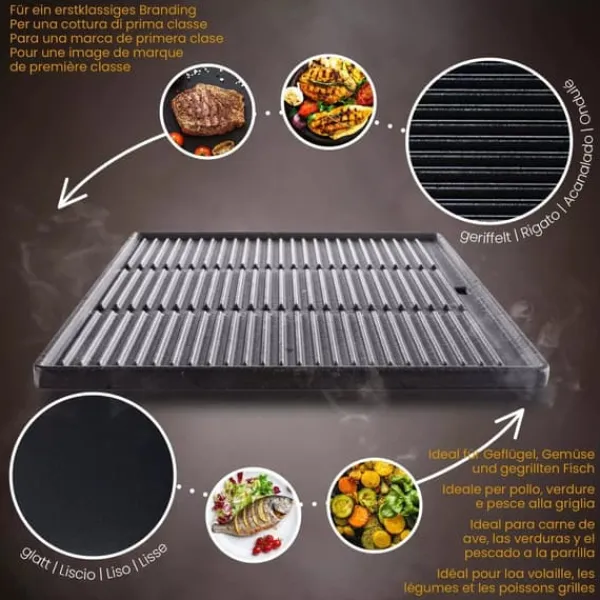 Enameled Cast Iron Griddle Plate, Reversible Ribbed and Smooth Sides, Anthracite, 45.5 x 35 cm Online