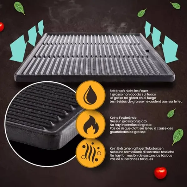 Enameled Cast Iron Griddle Plate, Reversible Ribbed and Smooth Sides, Anthracite, 45.5 x 35 cm Online