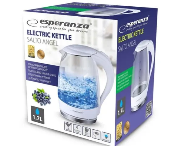 Elkedel>Esperanza EKK011W Elkedel 1,7 L Hvid, Flerfarvet 2200 W