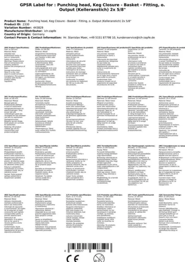 Fadkobling, Keg kobling, Fadølskobling, Fad-kobling S Type / S-kobling, o. udgang (kælderhane) 2x 5/8 Best