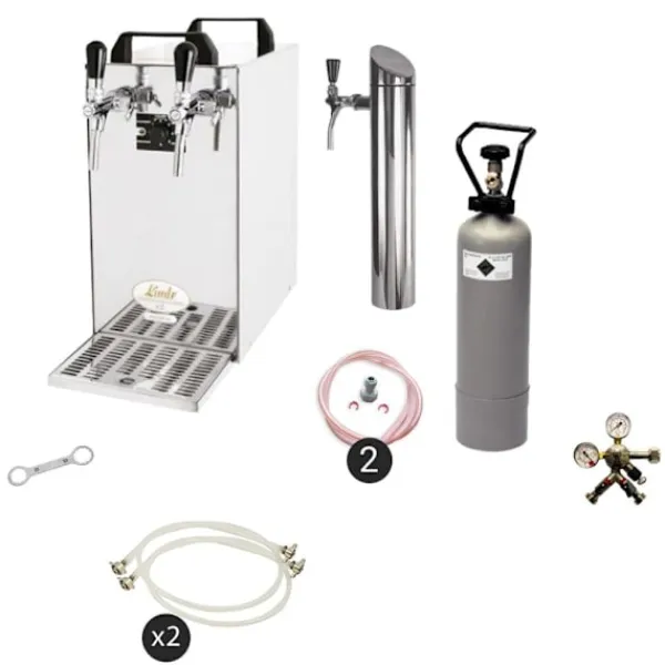 Fadølsanlæg - kontakt 40 2-sidet tør køler, kontinuerlig køler 50 liter/h, inkl. Dispensersøjle, Green Line, KEG:Typ G, KEG 2:Type M Hot