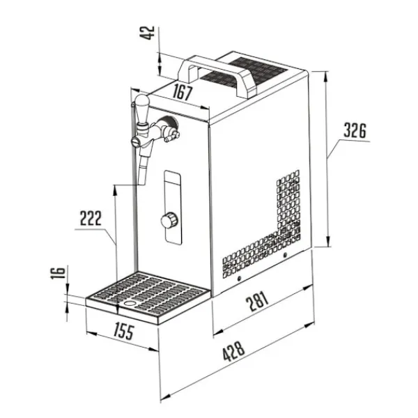 Ølhaner>Fadølsanlæg, Øldispenser, Øl Køledispenser, Øl dispenser PYGMY 25 / K med membranpumpe, 1-linjes tørkøler af rustfrit stål, 35 liter/h, Green Line