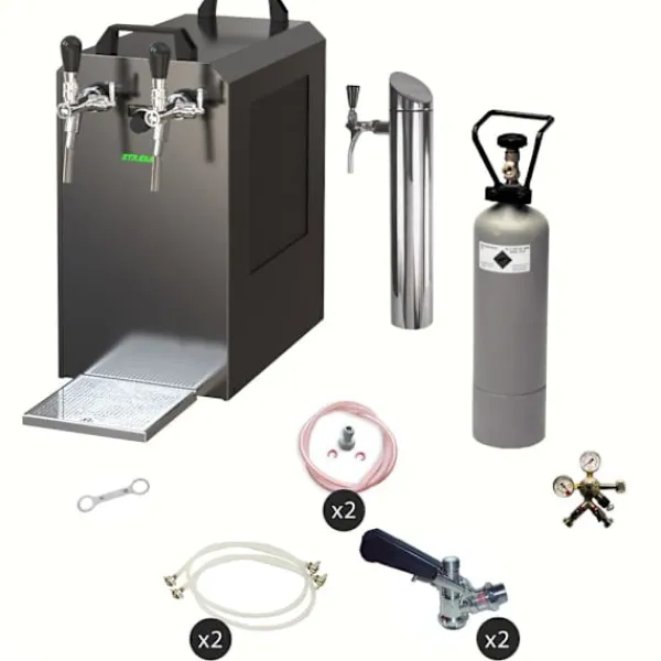 Ølhaner>fadølsanlæg STREAM 80 ølkasse, gennemstrømningskøler 2-linjers tørkøler, KEG:5 liters adapter, KEG 2:uden
