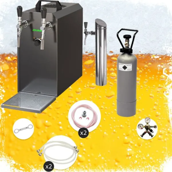 fadølsanlæg STREAM 50 ølkasse, gennemstrømningskøler, 2-linjers tørkøler, op til 55 liter/h - BLACK EDITION, KEG:uden, KEG 2:NC adapter Outlet
