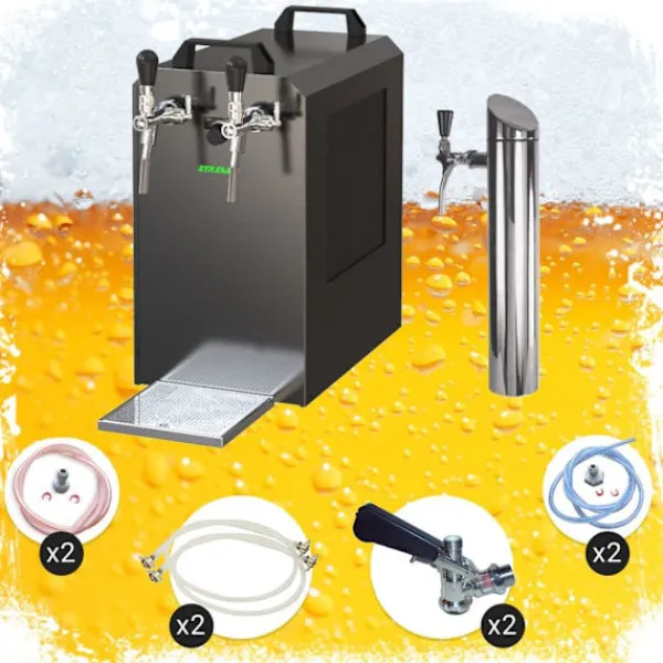 Ølhaner>fadølsanlæg STREAM 80K ølkasse, gennemstrømningskøler 2-linjers tørkøler, KEG 2:5 liters adapter, KEG:NC adapter