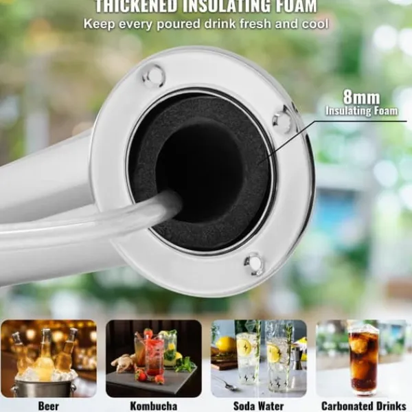 Fadølstårn med dobbelte vandhaner, rustfrit stål, Kegerator Tower Kit med formonterede slanger og selvlukkende vandhane til fest og bar