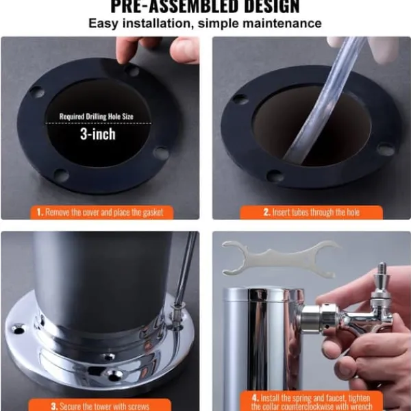 Fadølstårn med dobbelte vandhaner, rustfrit stål, Kegerator Tower Kit med formonterede slanger og selvlukkende vandhane til fest og bar