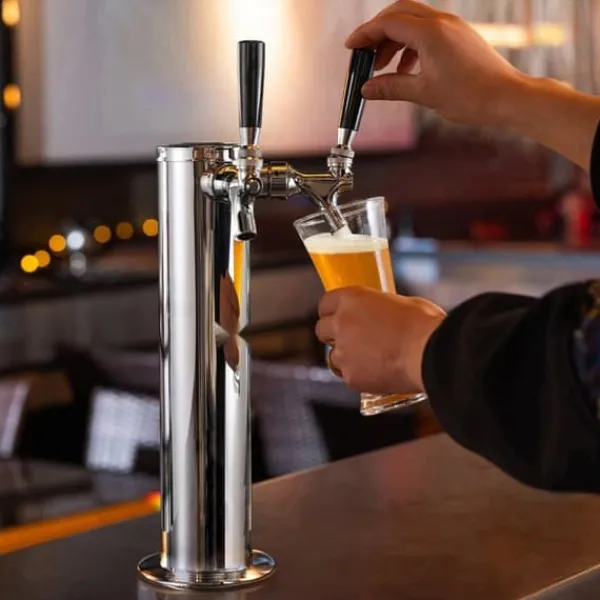 Fadølstårn med dobbelte vandhaner, rustfrit stål, Kegerator Tower Kit med formonterede slanger og selvlukkende vandhane til fest og bar