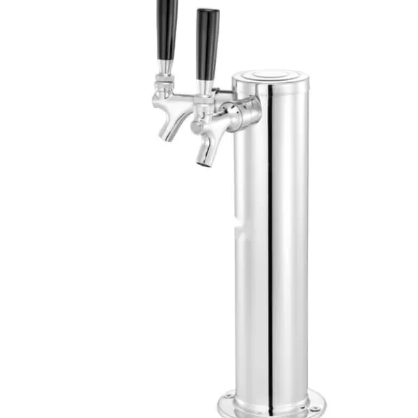 Fadølstårn med dobbelte vandhaner, rustfrit stål, Kegerator Tower Kit med formonterede slanger og selvlukkende vandhane til fest og bar