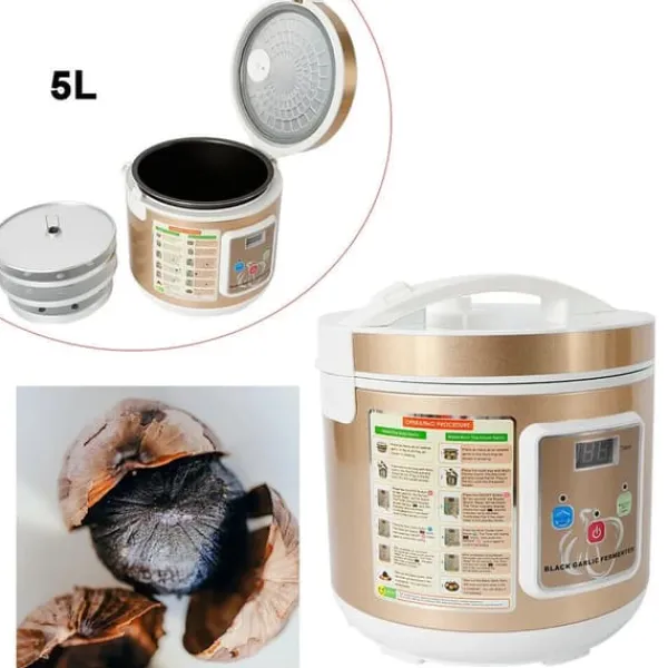 Madlavningsmaskiner>Fermenter til sort hvidløg - Fuldautomatisk - Kapacitet 5 l - Effekt 90 W - Gæring 12–15 dage - Temperatur 30–85 °C - Slip-let belægning - Guld