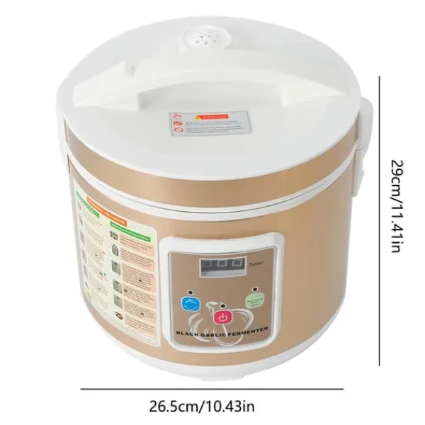 Madlavningsmaskiner>Fermenter til sort hvidløg - Fuldautomatisk - Kapacitet 5 l - Effekt 90 W - Gæring 12–15 dage - Temperatur 30–85 °C - Slip-let belægning - Guld