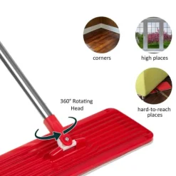 Flad moppe + spand + teleskopstang + 2 x mikrofiberpude 5,7 l gulvrengøring XXL sæt roterende hoved Clearance
