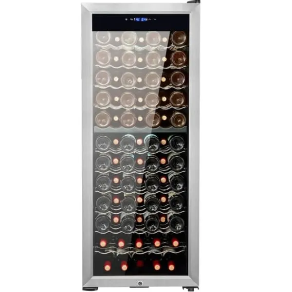 Vinkøleskabe>80-flaske vinkøler, Dual Zone fritstående køleskab, LED-belysning, effektiv opbevaring, moderne design.