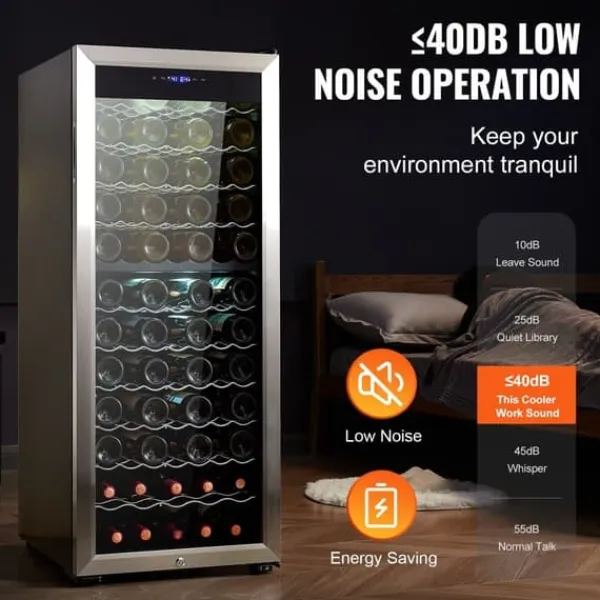 Vinkøleskabe>80-flaske vinkøler, Dual Zone fritstående køleskab, LED-belysning, effektiv opbevaring, moderne design.
