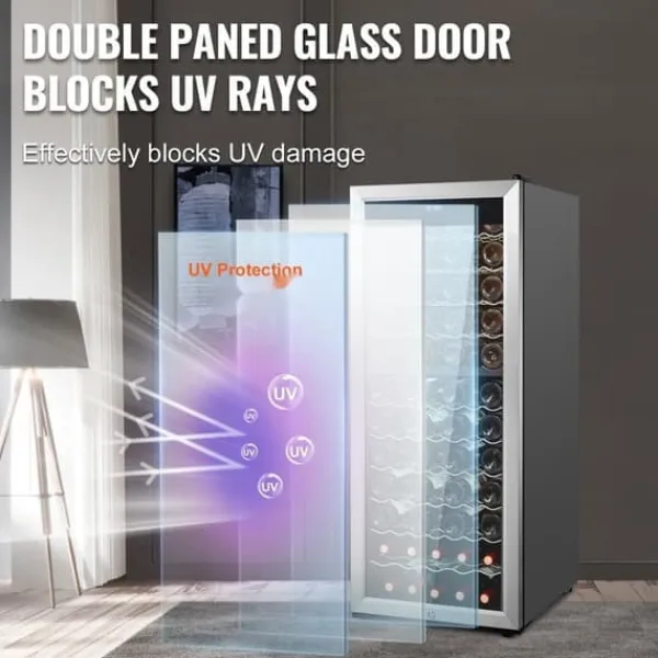 Vinkøleskabe>80-flaske vinkøler, Dual Zone fritstående køleskab, LED-belysning, effektiv opbevaring, moderne design.