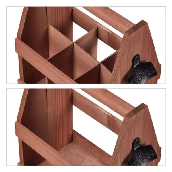 Flaskeholder, Træ, 28x27,5x15 cm, Brun