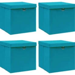 Opbevaringsæsker Til Hjemmet>Foldbare opbevaringskasser med låg - 4 stk. | Størrelse: 32x32x32 cm | Farve: Babyblå