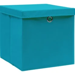 Opbevaringsæsker Til Hjemmet>Foldbare opbevaringskasser med låg - 4 stk. | Størrelse: 32x32x32 cm | Farve: Babyblå