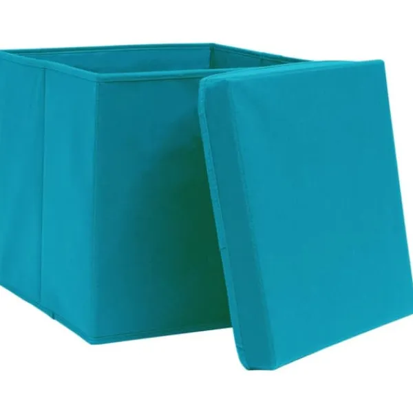 Opbevaringsæsker Til Hjemmet>Foldbare opbevaringskasser med låg - 4 stk. | Størrelse: 32x32x32 cm | Farve: Babyblå