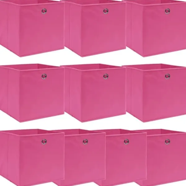 Foldbare opbevaringskasser 10 stk. - Holdbar opbevaring i stof | Farve: Pink | Størrelse: 32x32x32 cm
