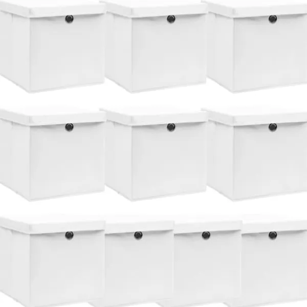 Foldbare opbevaringskasser med låg - 10 stk. | Farve: Hvid | Størrelse: 32x32x32 cm Clearance