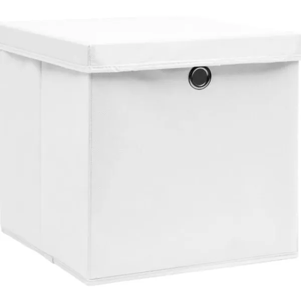 Foldbare opbevaringskasser med låg - 10 stk. | Farve: Hvid | Størrelse: 32x32x32 cm Clearance