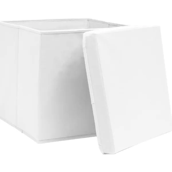 Foldbare opbevaringskasser med låg - 10 stk. | Farve: Hvid | Størrelse: 32x32x32 cm Clearance