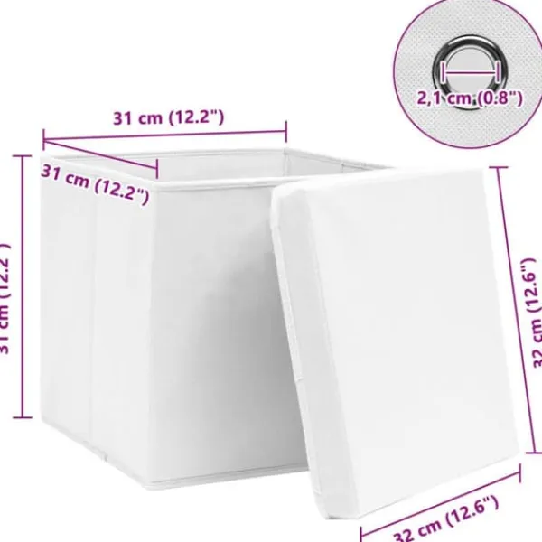 Foldbare opbevaringskasser med låg - 10 stk. | Farve: Hvid | Størrelse: 32x32x32 cm Clearance