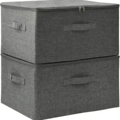 Opbevaringsæsker Til Hjemmet>Foldbare opbevaringskasser 2 stk. - Praktiske og dekorative | Farve: Antracitgrå | Størrelse: 43x34x23 cm
