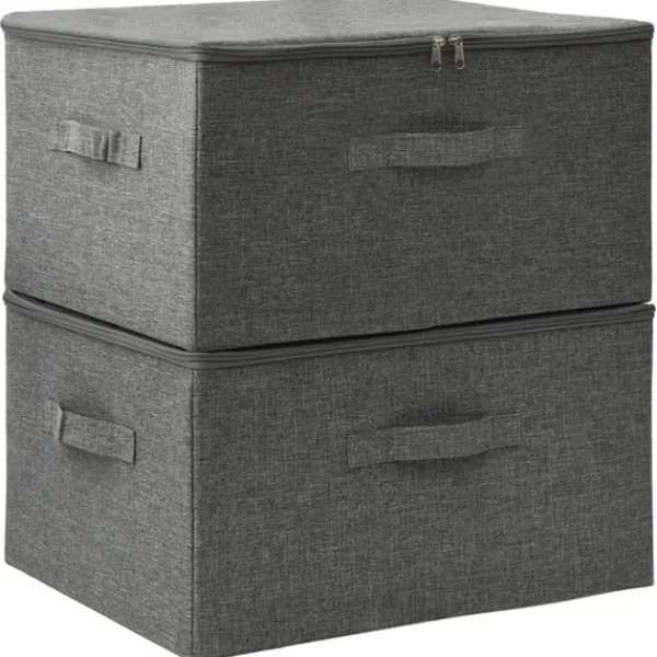 Opbevaringsæsker Til Hjemmet>Foldbare opbevaringskasser 2 stk. - Praktiske og dekorative | Farve: Antracitgrå | Størrelse: 43x34x23 cm