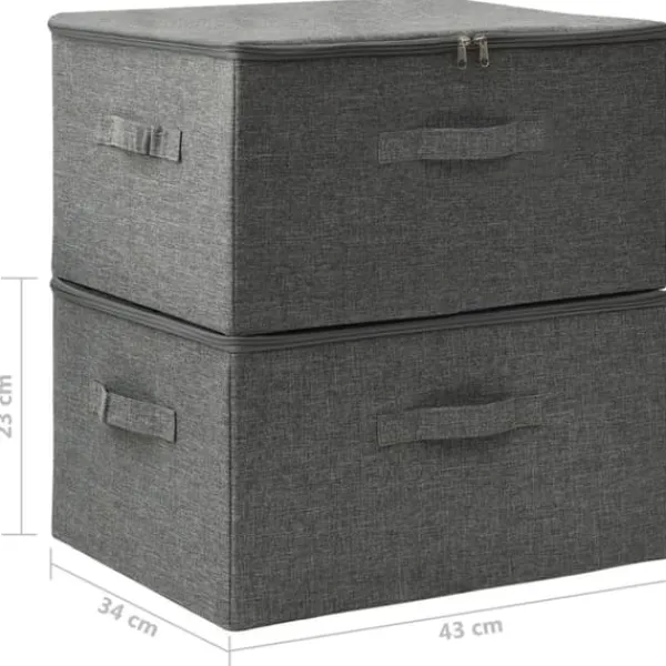Opbevaringsæsker Til Hjemmet>Foldbare opbevaringskasser 2 stk. - Praktiske og dekorative | Farve: Antracitgrå | Størrelse: 43x34x23 cm