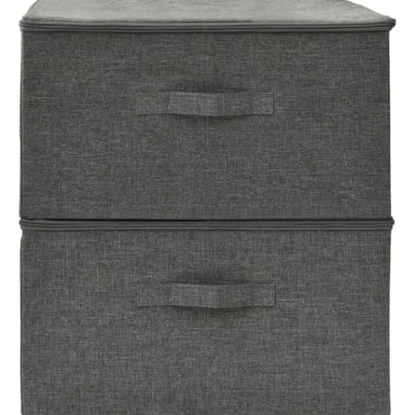 Opbevaringsæsker Til Hjemmet>Foldbare opbevaringskasser 2 stk. - Praktiske og dekorative | Farve: Antracitgrå | Størrelse: 43x34x23 cm