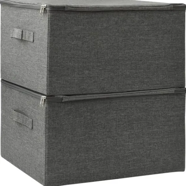 Opbevaringsæsker Til Hjemmet>Foldbare opbevaringskasser 2 stk. - Praktiske og dekorative | Farve: Antracitgrå | Størrelse: 43x34x23 cm