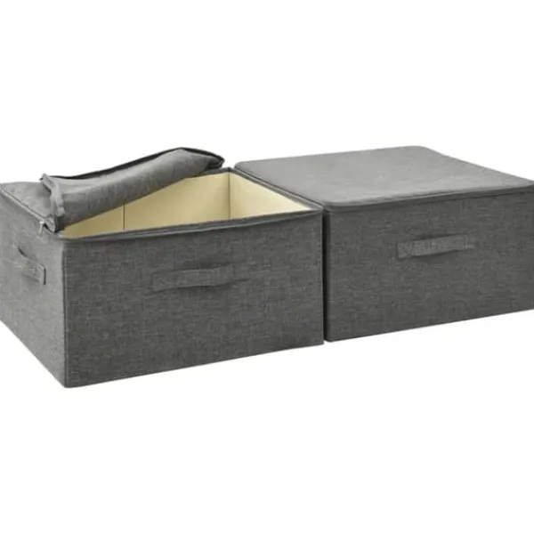 Opbevaringsæsker Til Hjemmet>Foldbare opbevaringskasser 2 stk. - Praktiske og dekorative | Farve: Antracitgrå | Størrelse: 43x34x23 cm