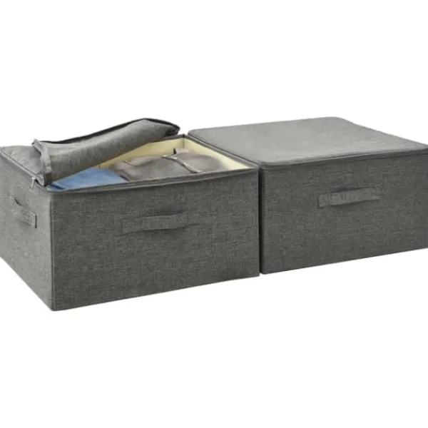 Opbevaringsæsker Til Hjemmet>Foldbare opbevaringskasser 2 stk. - Praktiske og dekorative | Farve: Antracitgrå | Størrelse: 43x34x23 cm